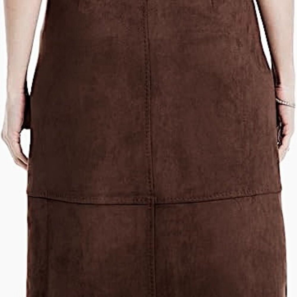 Max Studio Chocolate Brown Suede Pull-on A-Line Midi Skirt Women's S NEW - Picture 9 of 12